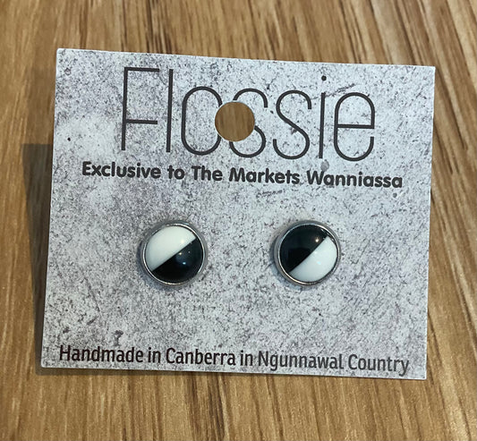 *Earrings White Black Dome Studs