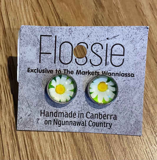 *Earrings Flower Glass Dome Studs