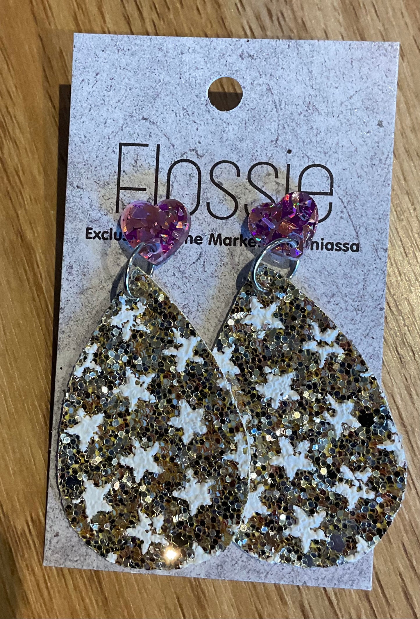 *Earrings Gold Glitter Star Dangles