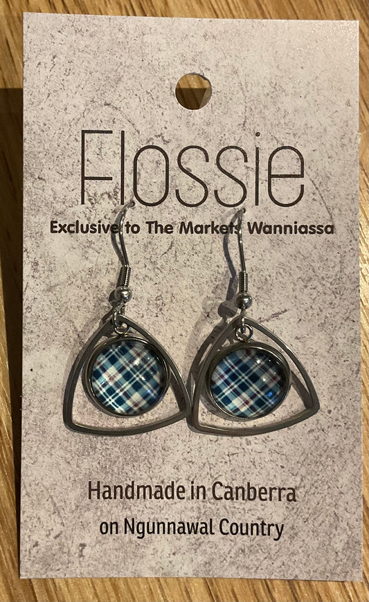 *Earrings Glass Dome Triangle Dangles Checkered