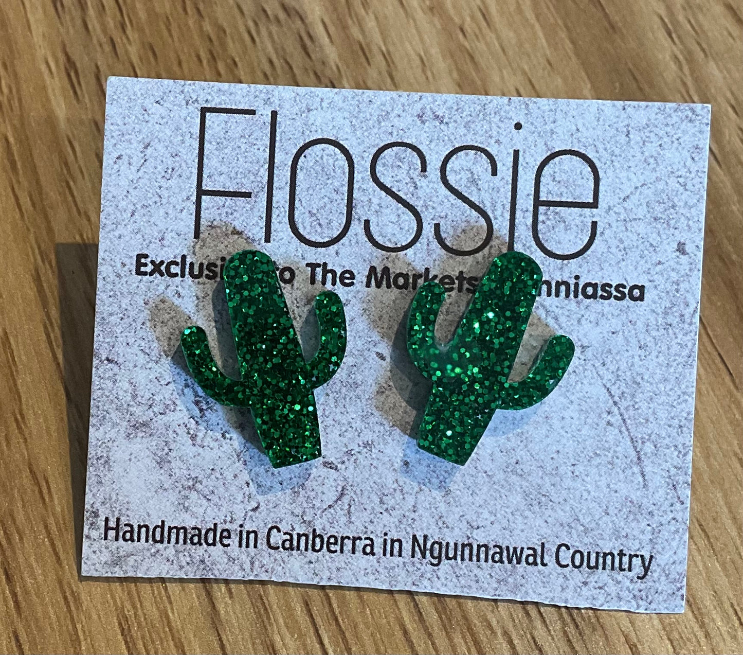 *Earrings Glitter Green Cactus Studs