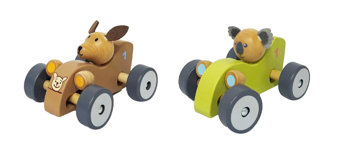 Wooden Koala & Kangaroo Wheelie Car