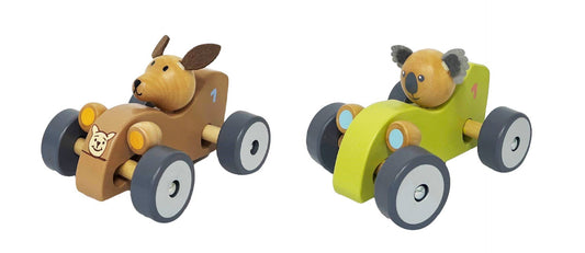 Wooden Koala & Kangaroo Wheelie Car