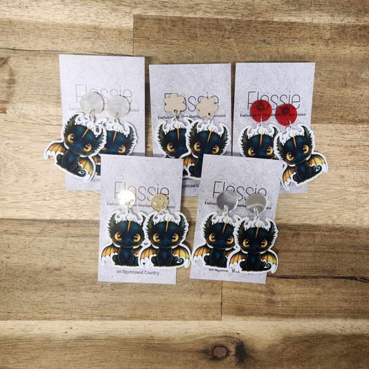 Earrings Black and Yellow Dragon Dangles