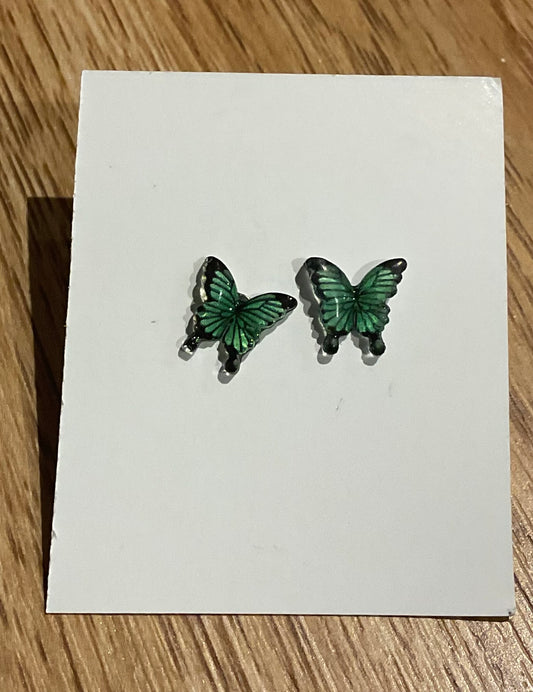 *Earrings Teeny Green Butterfly Studs