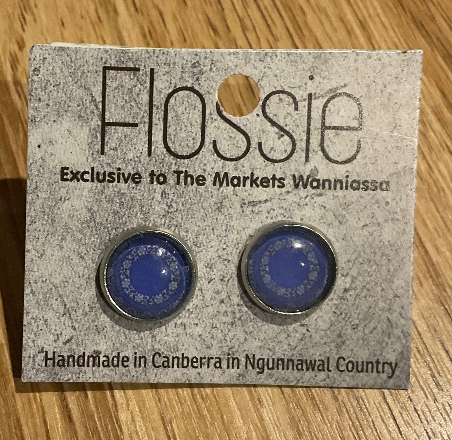 *Earrings Blue Mandala Print Studs