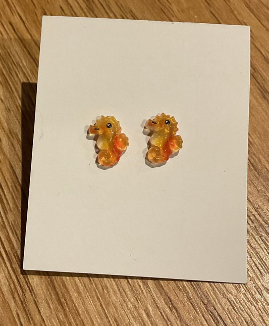 *Earrings Orange Seahorse Studs