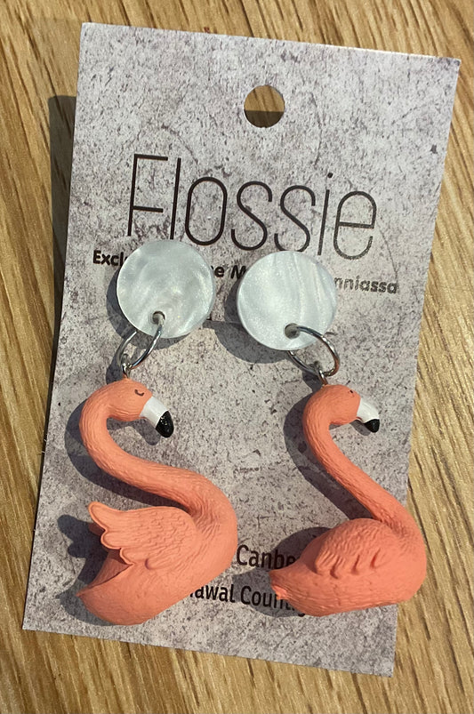 *Earrings Clip on Dangles Flamingoes