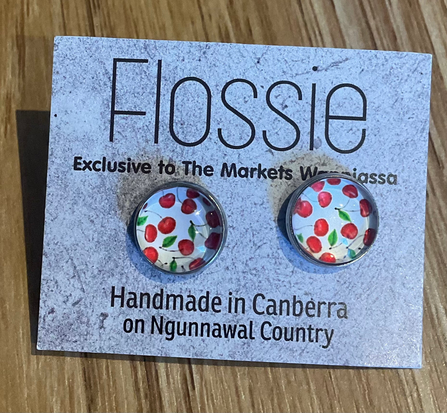 *Earrings Cherry Glass Dome Studs