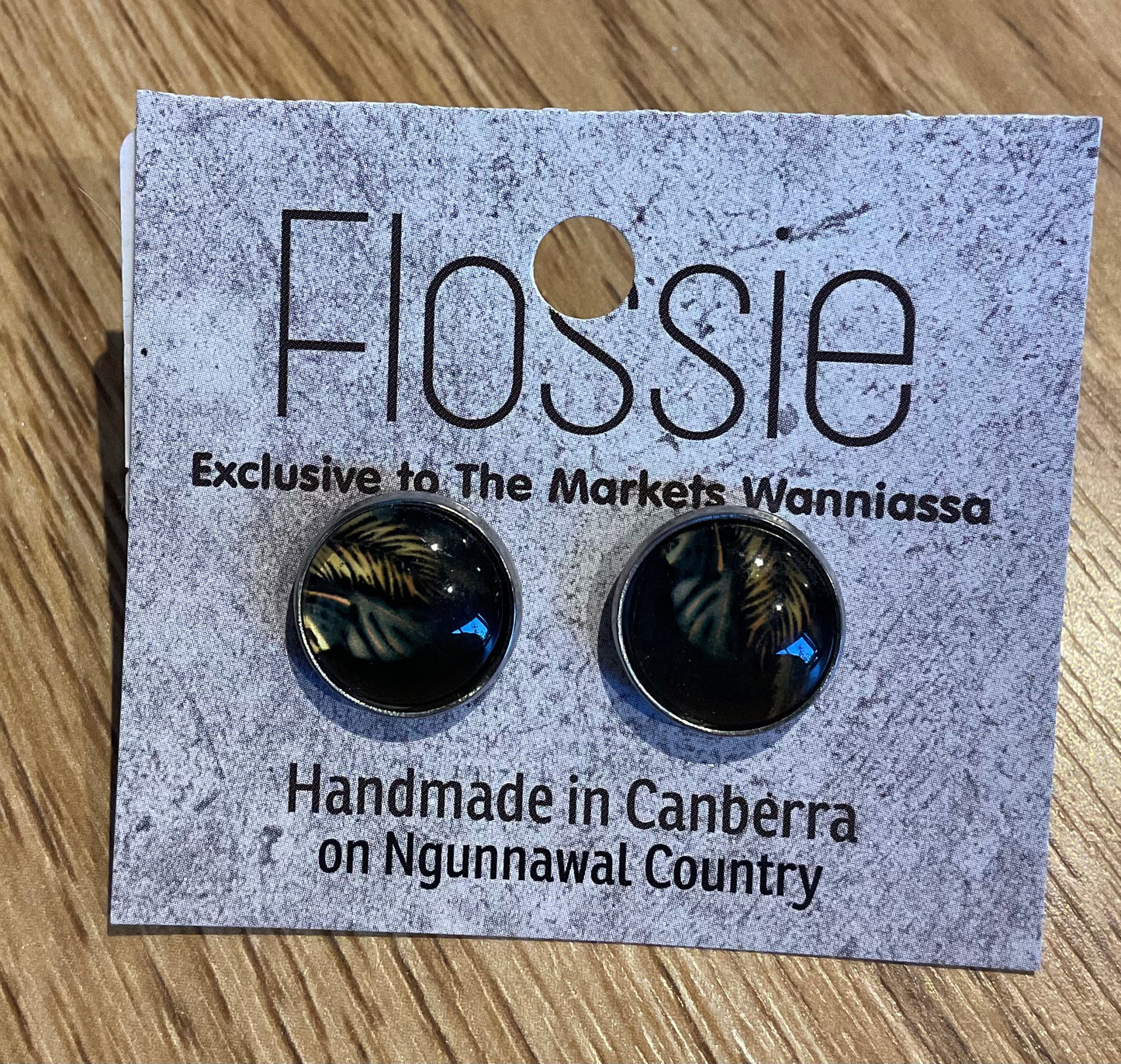 *Earrings Gold Print Glass Dome Studs