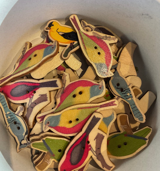 *Loose Buttons - Wooden Bird Themed