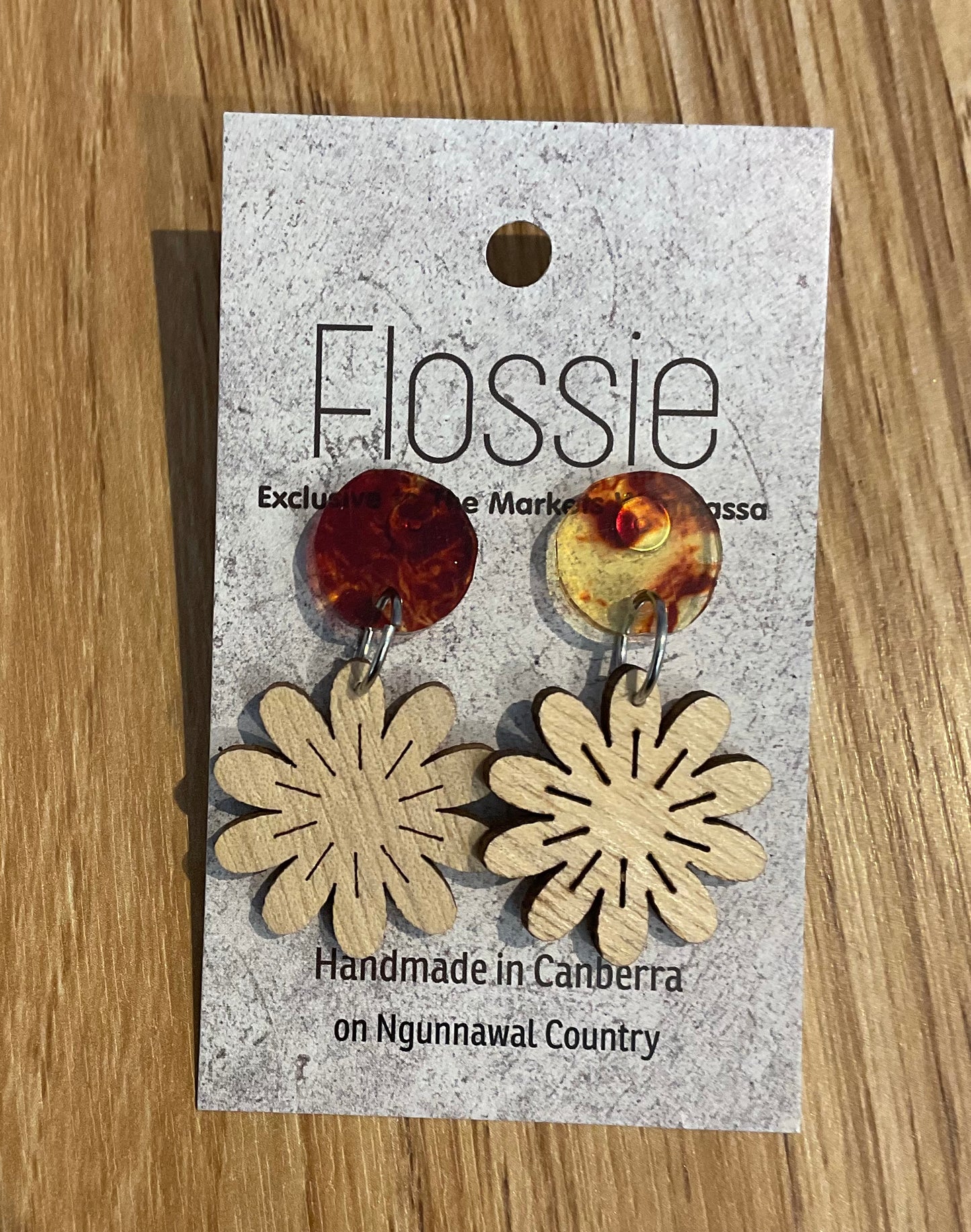 *Earrings Wooden Flower Dangles