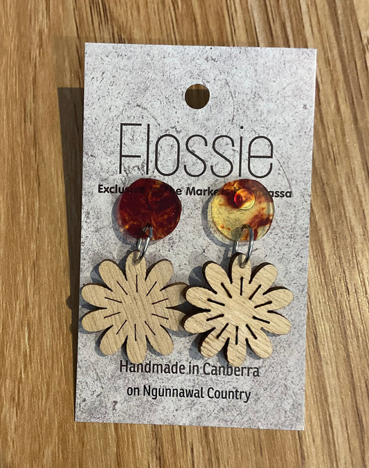 *Earrings Wooden Flower Dangles