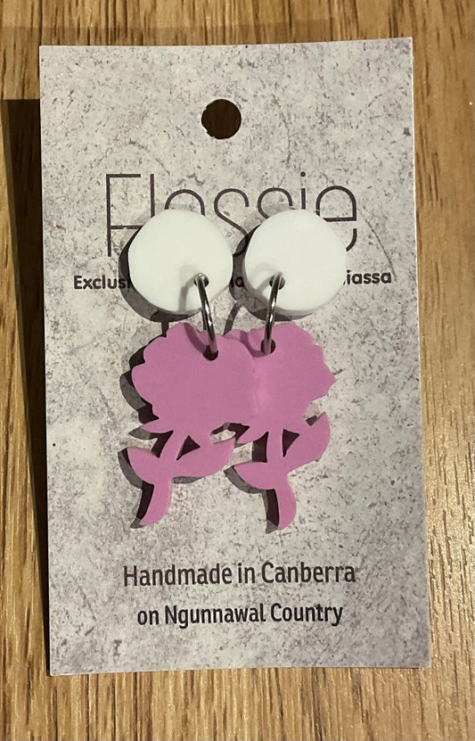 *Earrings Acrylic Pink Flower Dangles