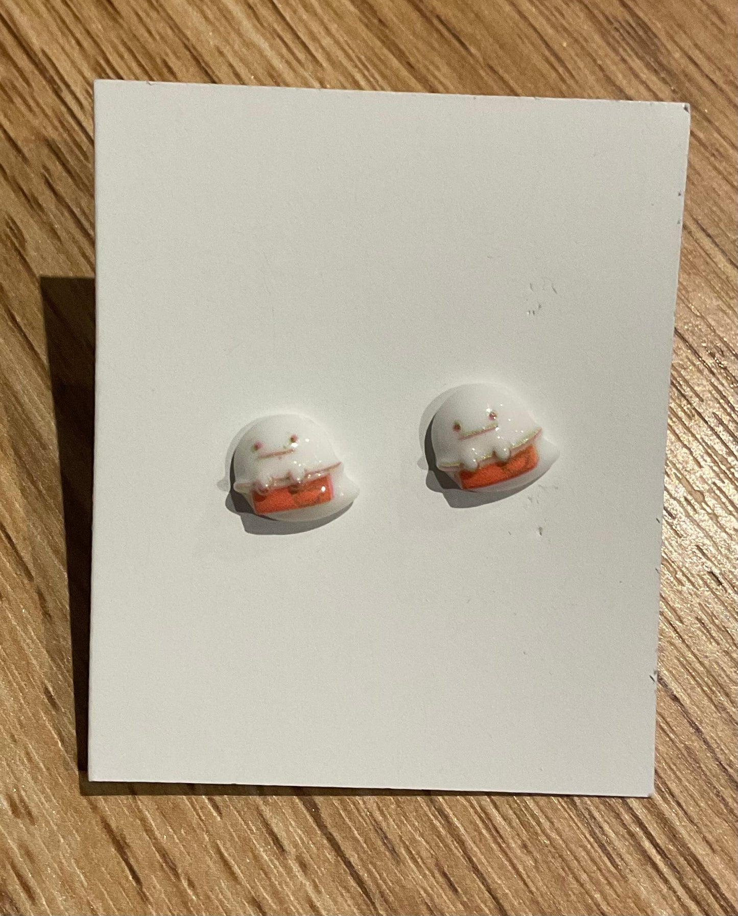 *Earrings Teeny White Monster Studs