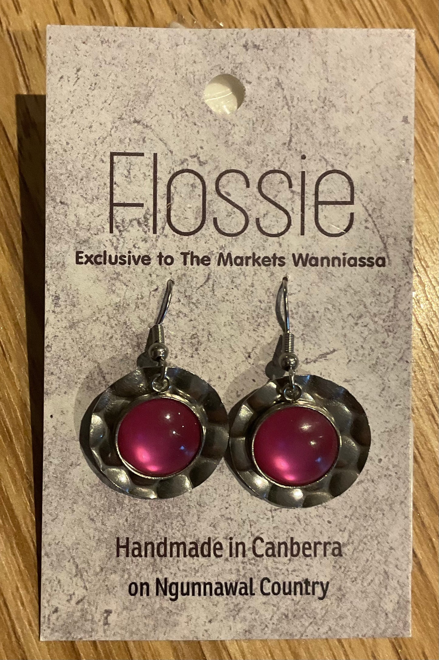 *Earrings Pink Glass Dome Silver Dangles