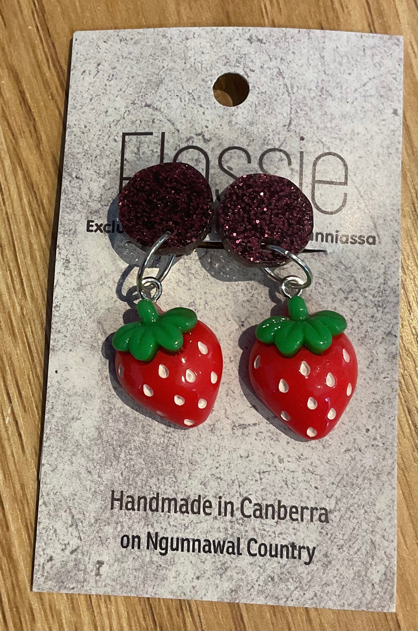 *Earrings Clip on Dangles Strawberry