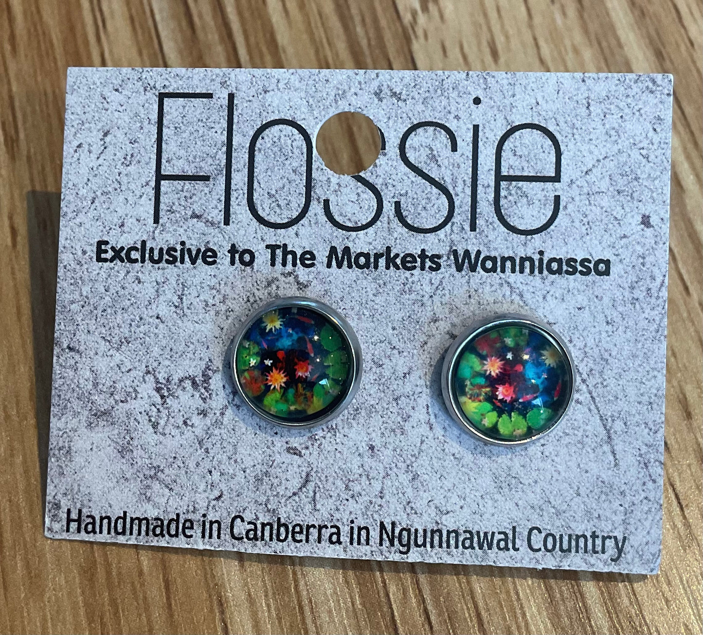 *Earrings Floral Glass Dome Studs