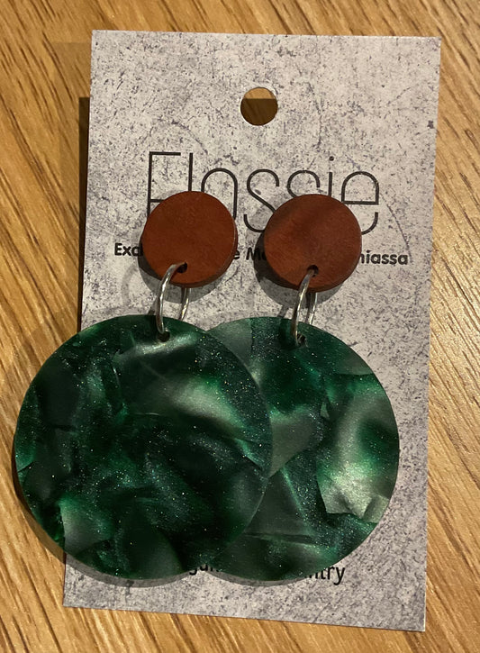 *Earrings 4cm Round Marble Green Dangles