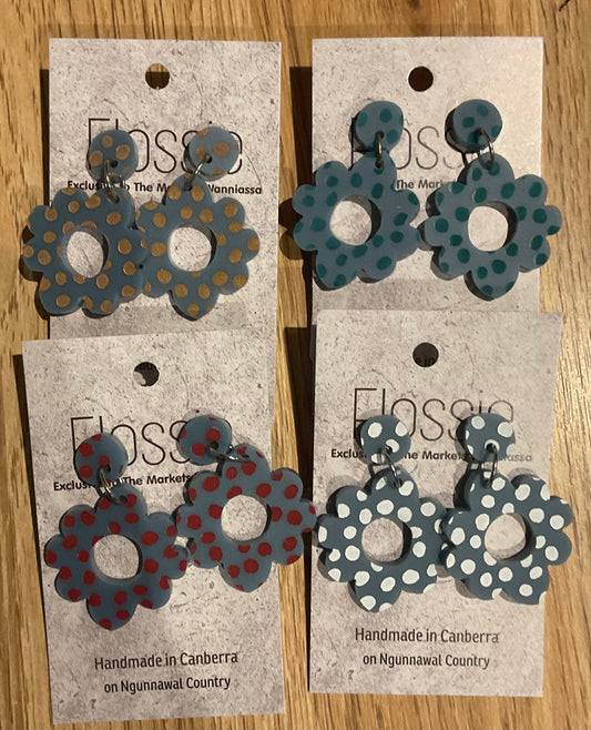 *Earrings Acrylic Hand Painted Flower Dangles