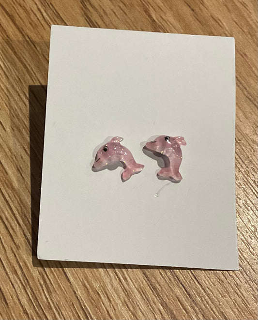 *Earrings Teeny Pink Dolphin Studs