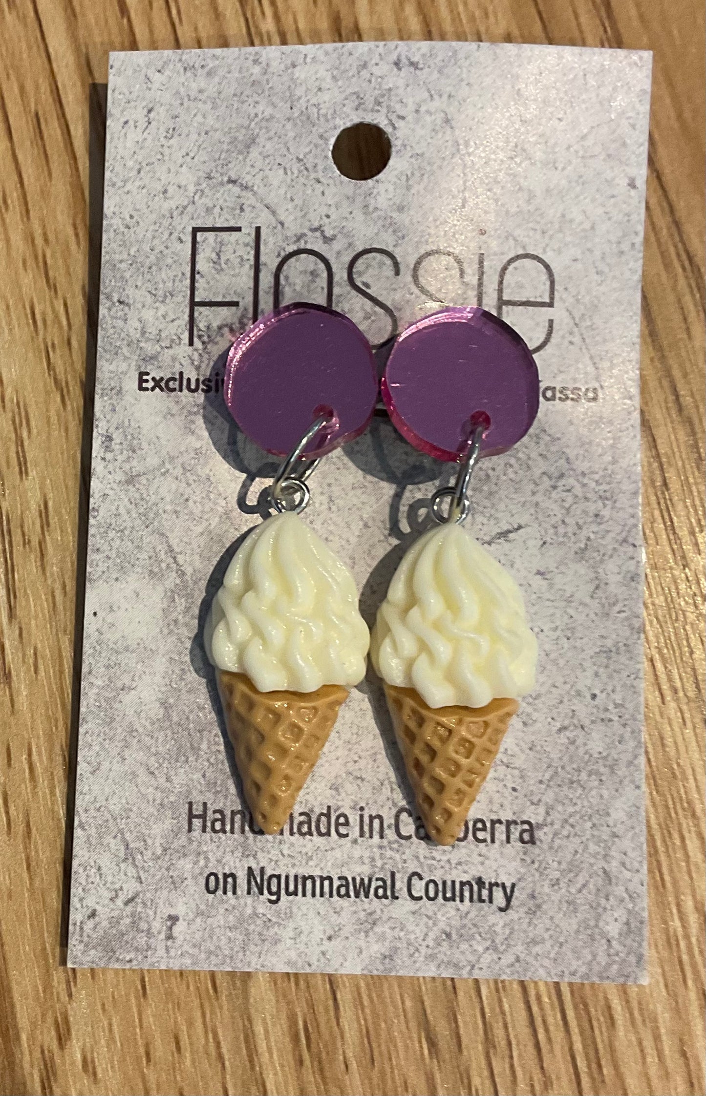 *Earrings Clip on Dangles Ice Cream Cone