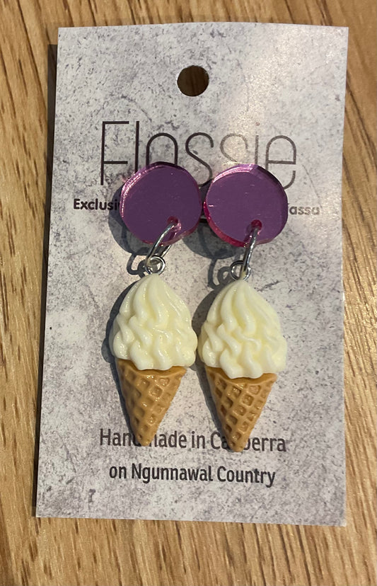 *Earrings Clip on Dangles Ice Cream Cone