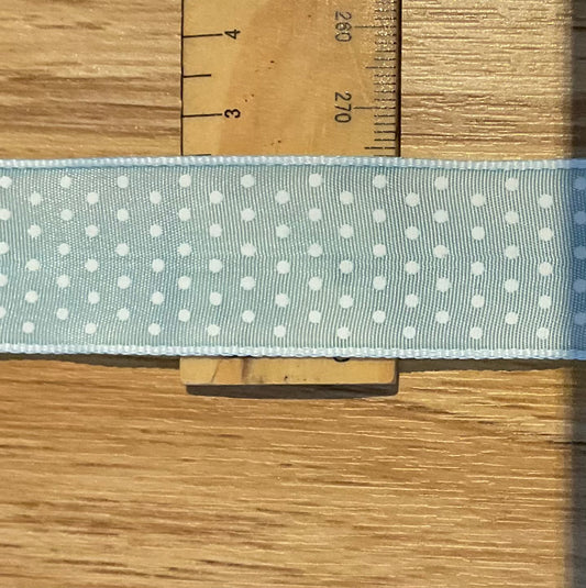 *Ribbon Baby Blue and Spots- 25mm Per Metre