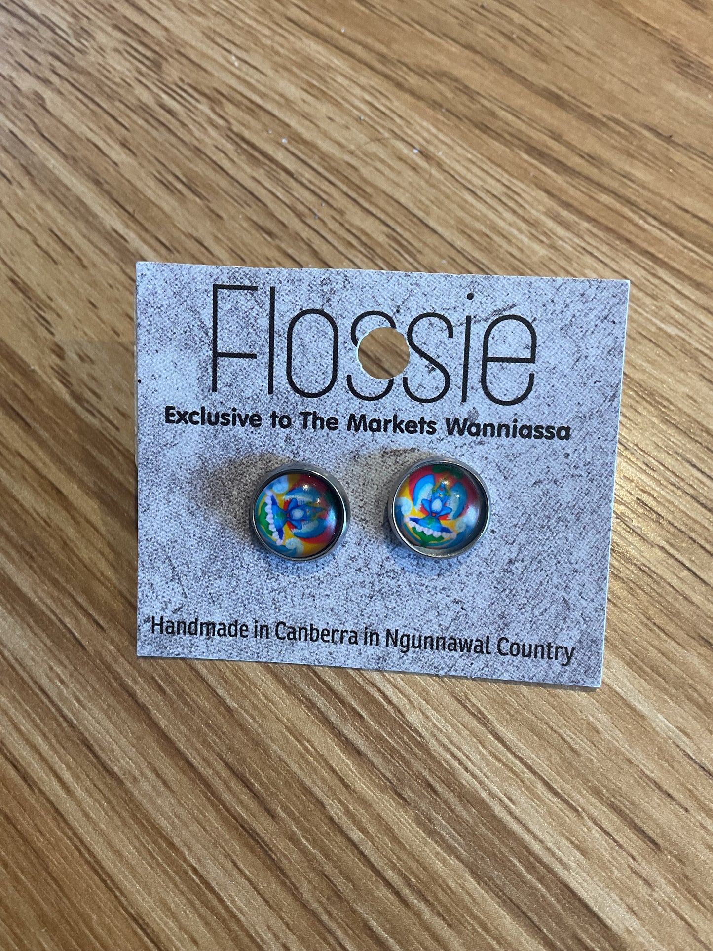 *Earrings Printed Glass Dome Studs