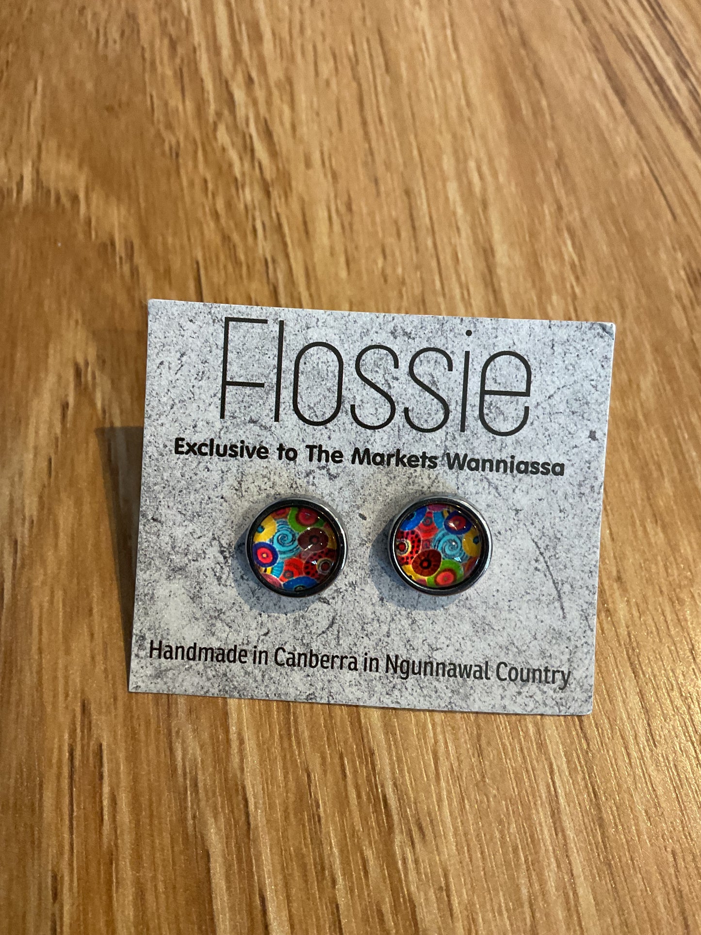 *Earrings Circle Pattern Glass Dome Studs