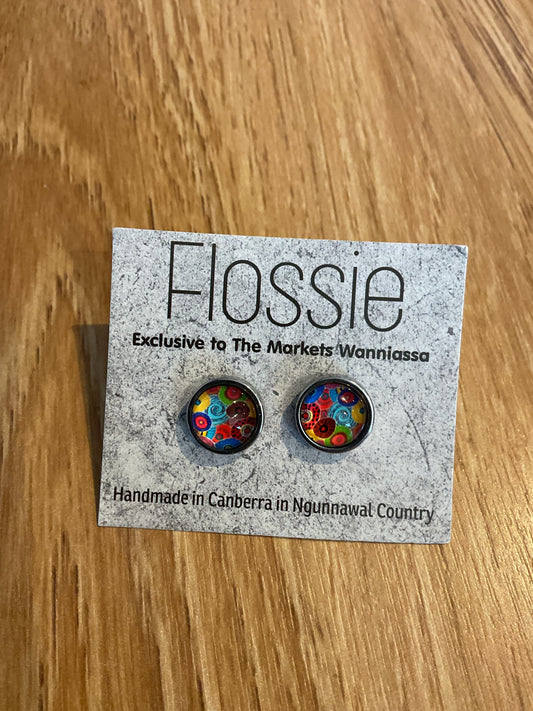 *Earrings Circle Pattern Glass Dome Studs