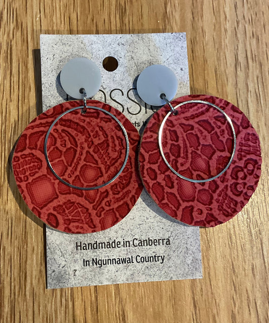*Earrings Red Embossed Dangles