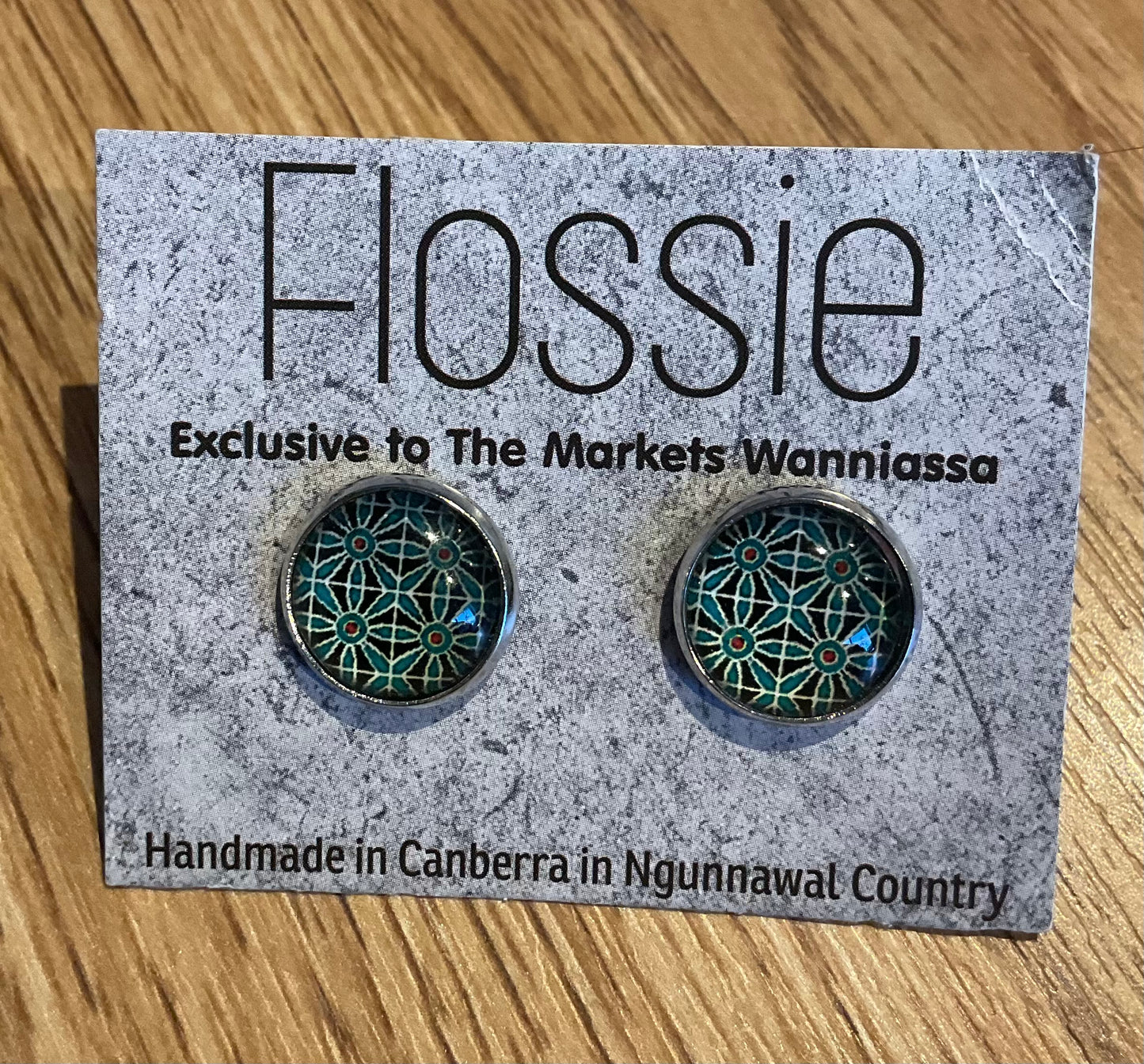 *Earrings Geo Print Glass Dome Studs