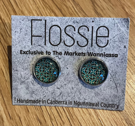 *Earrings Geo Print Glass Dome Studs