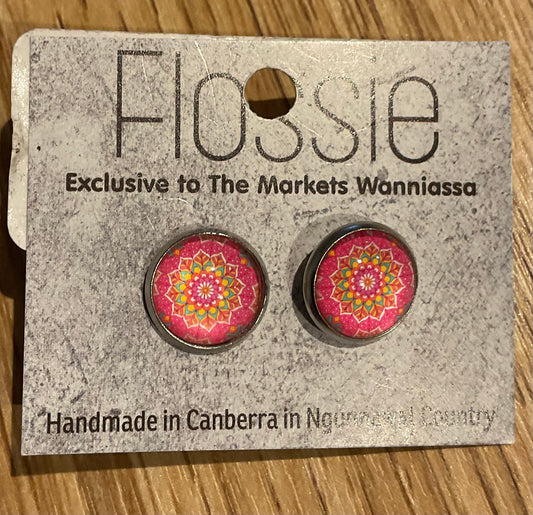 *Earrings Pink Mandala Glass Studs