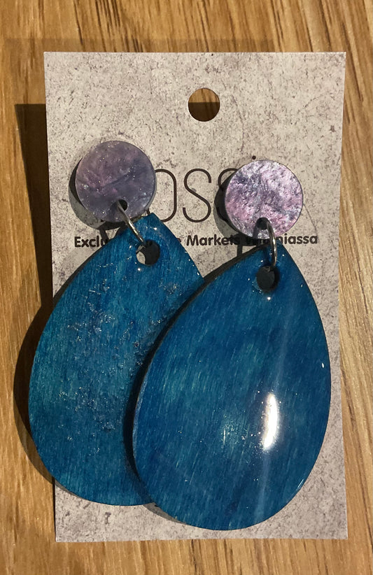 *Earrings Hand Painted Blue Resin Dangles