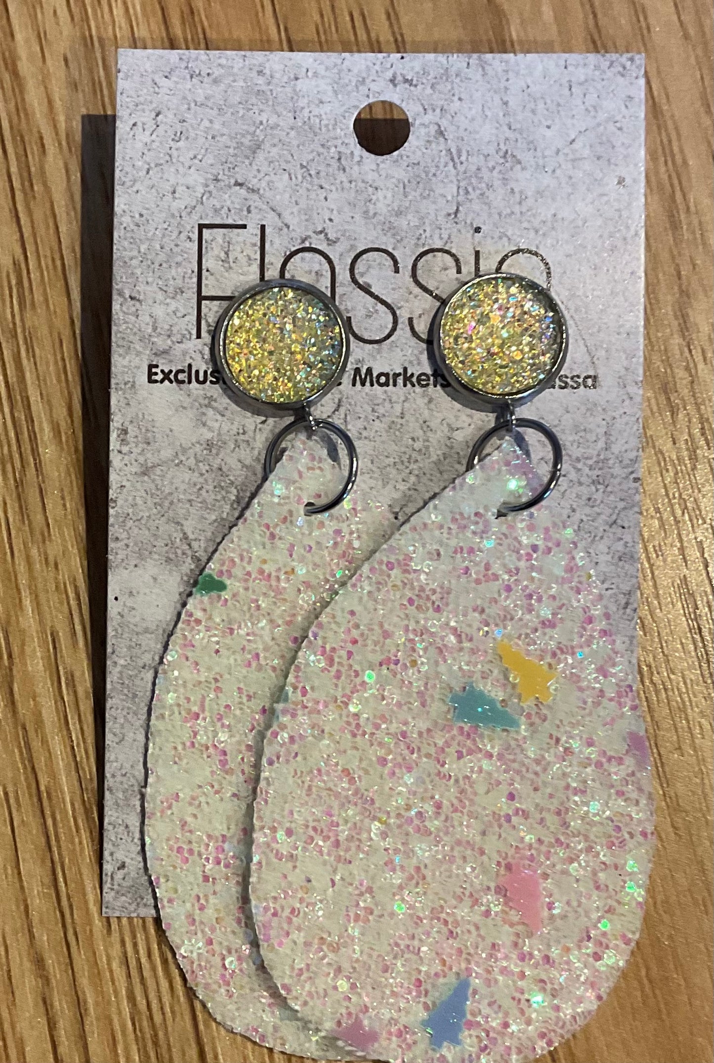 *Earrings Large White Glitter Dangles
