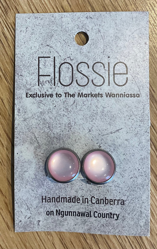 *Earrings Clip on Round Pink Dome Studs