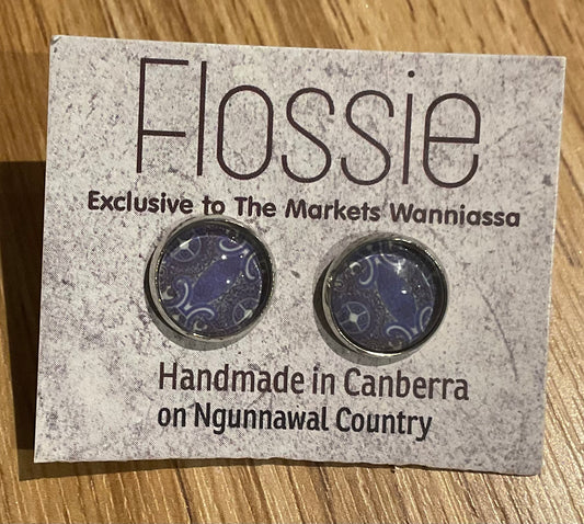 *Earrings Blue Floral Print Studs