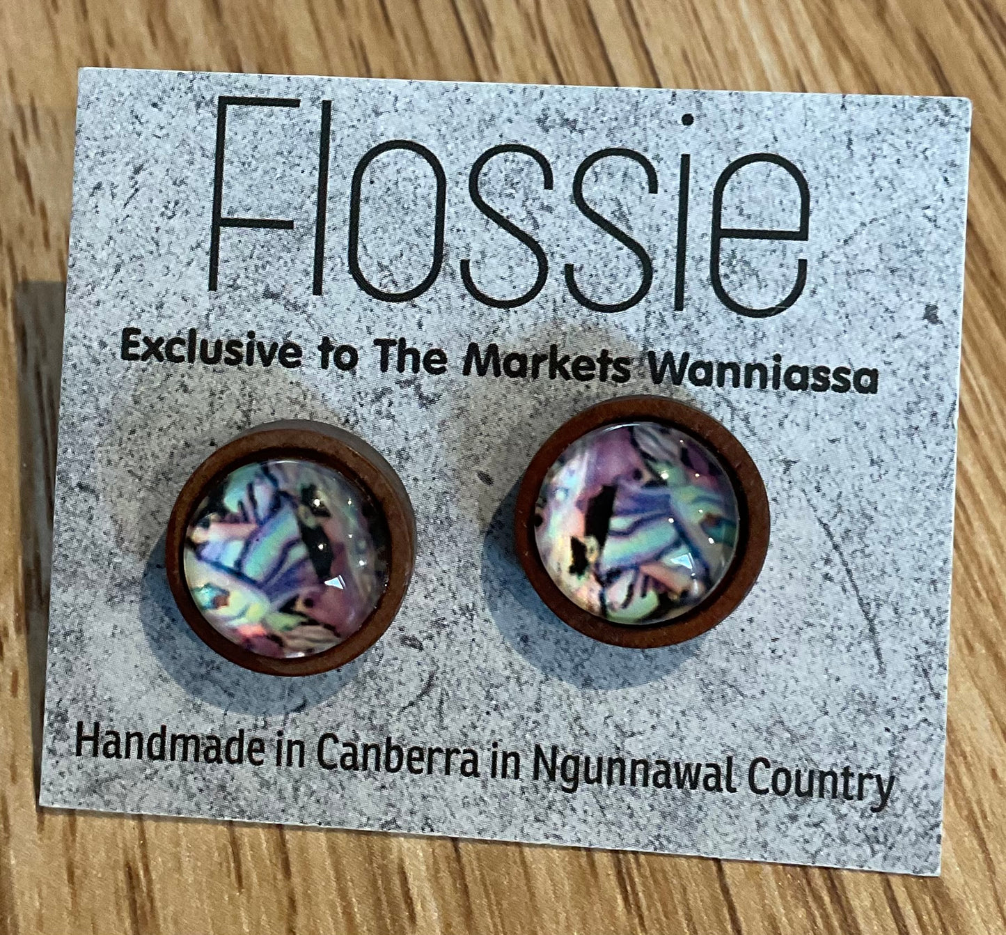 *Earrings Wooden Rainbow Marble Dome Studs