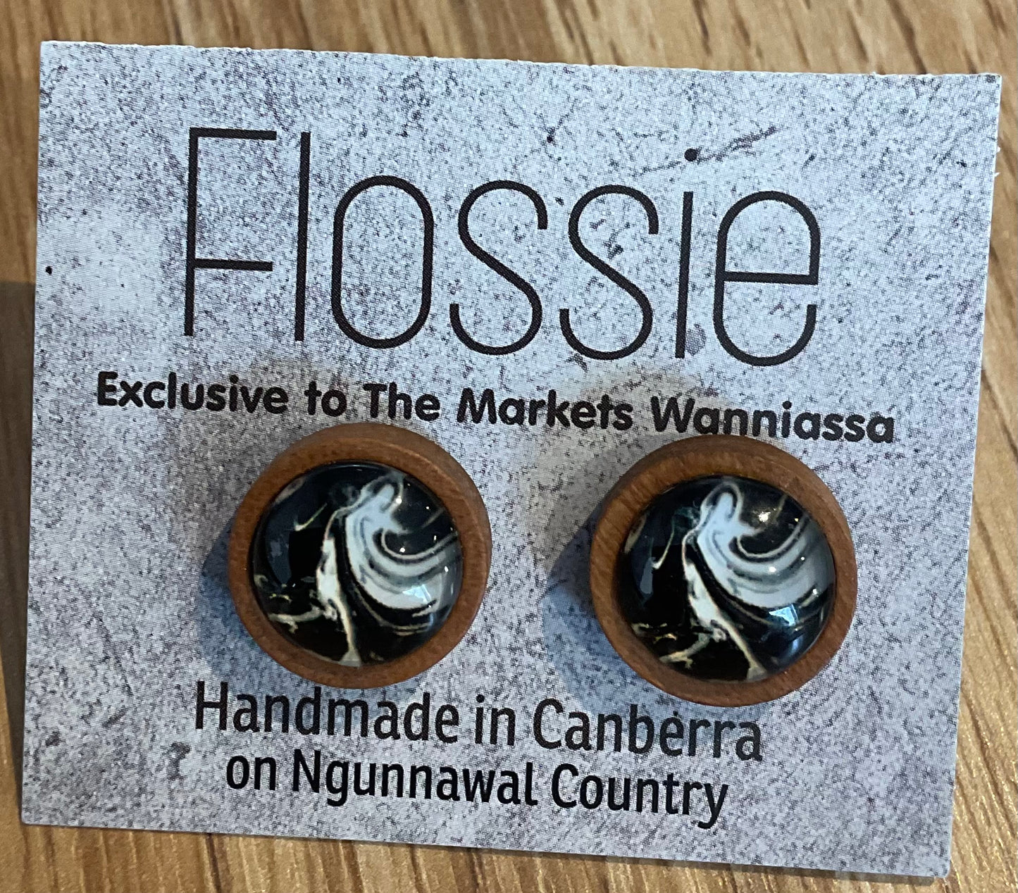 *Earrings Wooden Marble Dome Studs