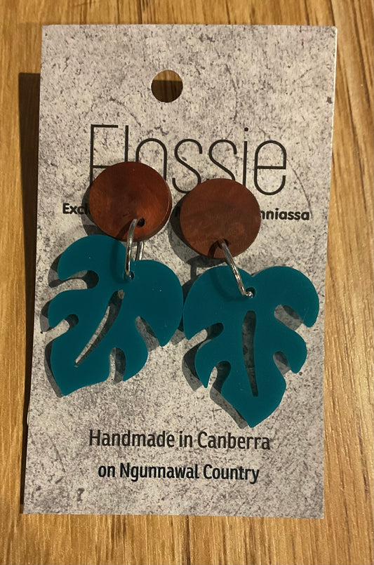 *Earrings Acrylic Green Leaf Dangles