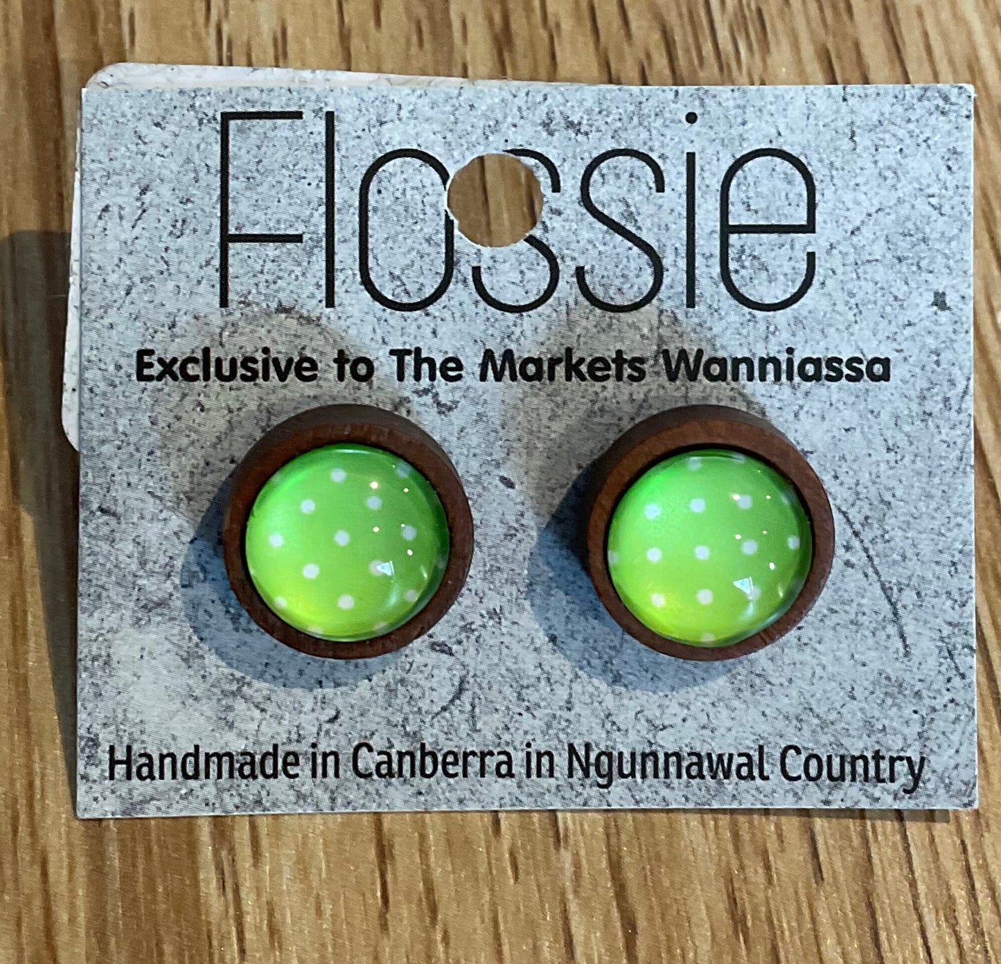 *Earrings Wooden Lime Spotted Dome Studs
