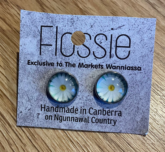 *Earrings Gerbera Glass Dome Studs
