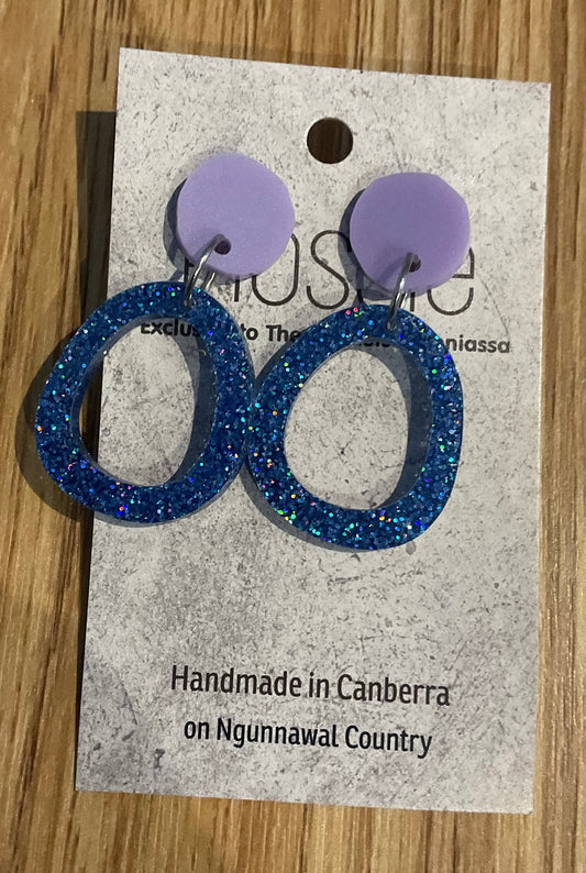 *Earrings Acrylic Blue Glitter Dangles