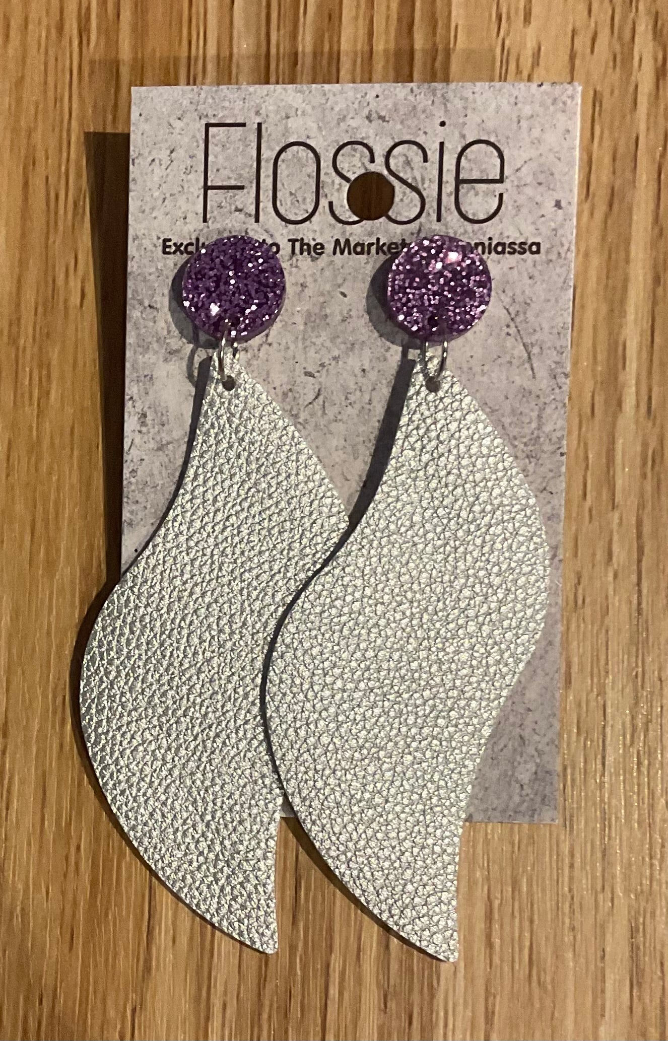 *Earrings Faux Leather Silver Wavy Dangles