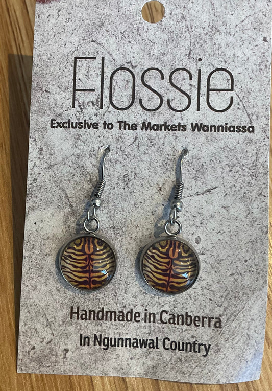 *Earrings Glass Dome Dangles Tiger Print