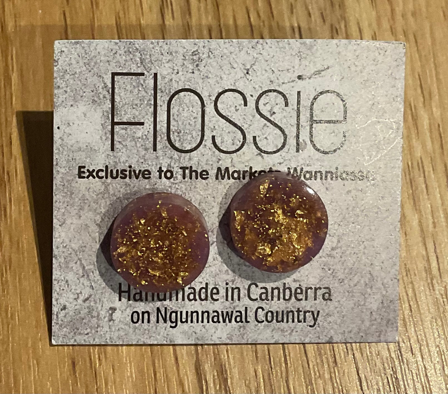 *Earrings Resin Gold Leaf Mauve Studs