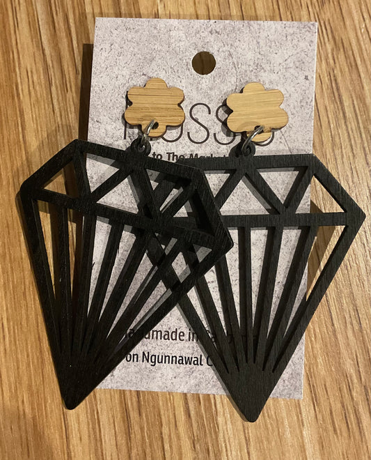 *Earrings Wooden Black Diamond Dangles