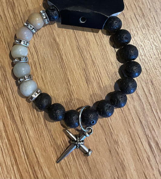 *Bracelet Lava Beads and Cross Charm